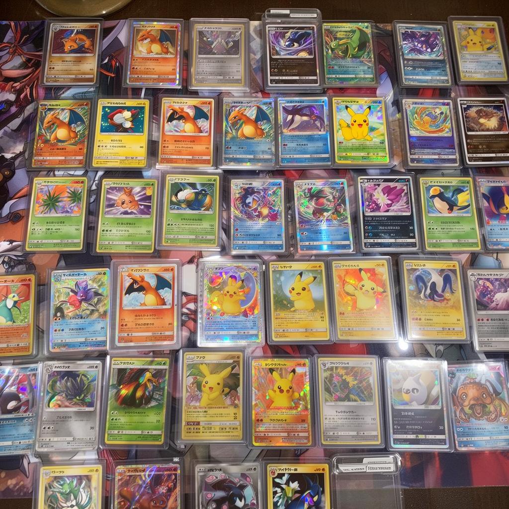 Pokémon cards laid out on a dealer table